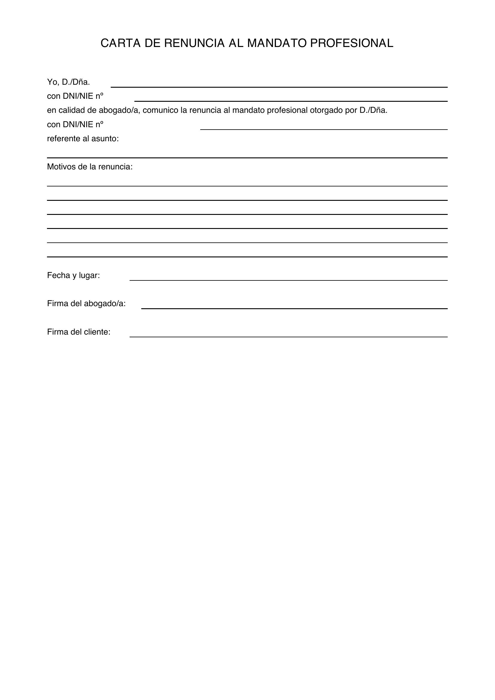 Modelo Carta Renuncia Abogado-Cliente