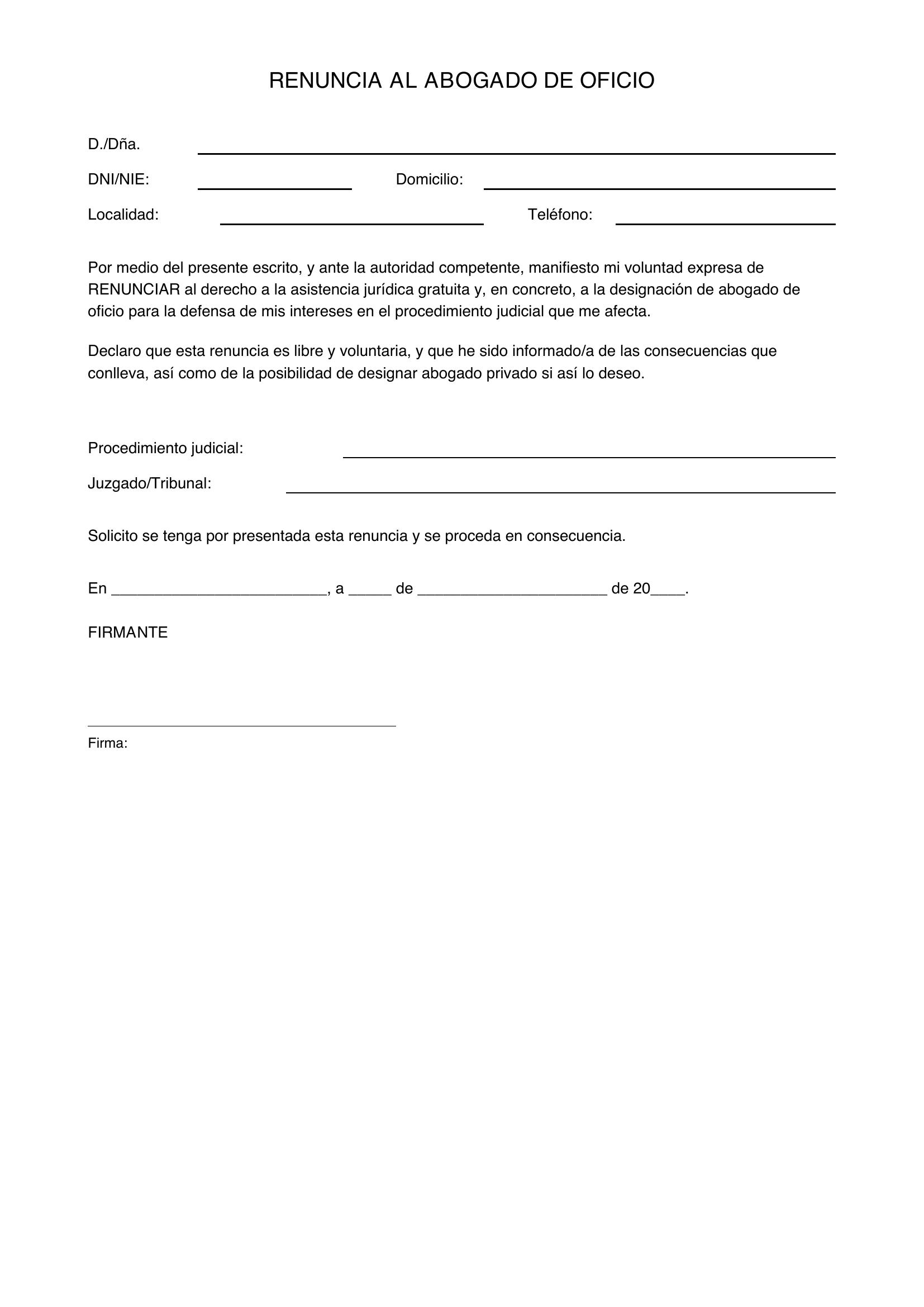Modelo Escrito Renuncia Abogado De Oficio