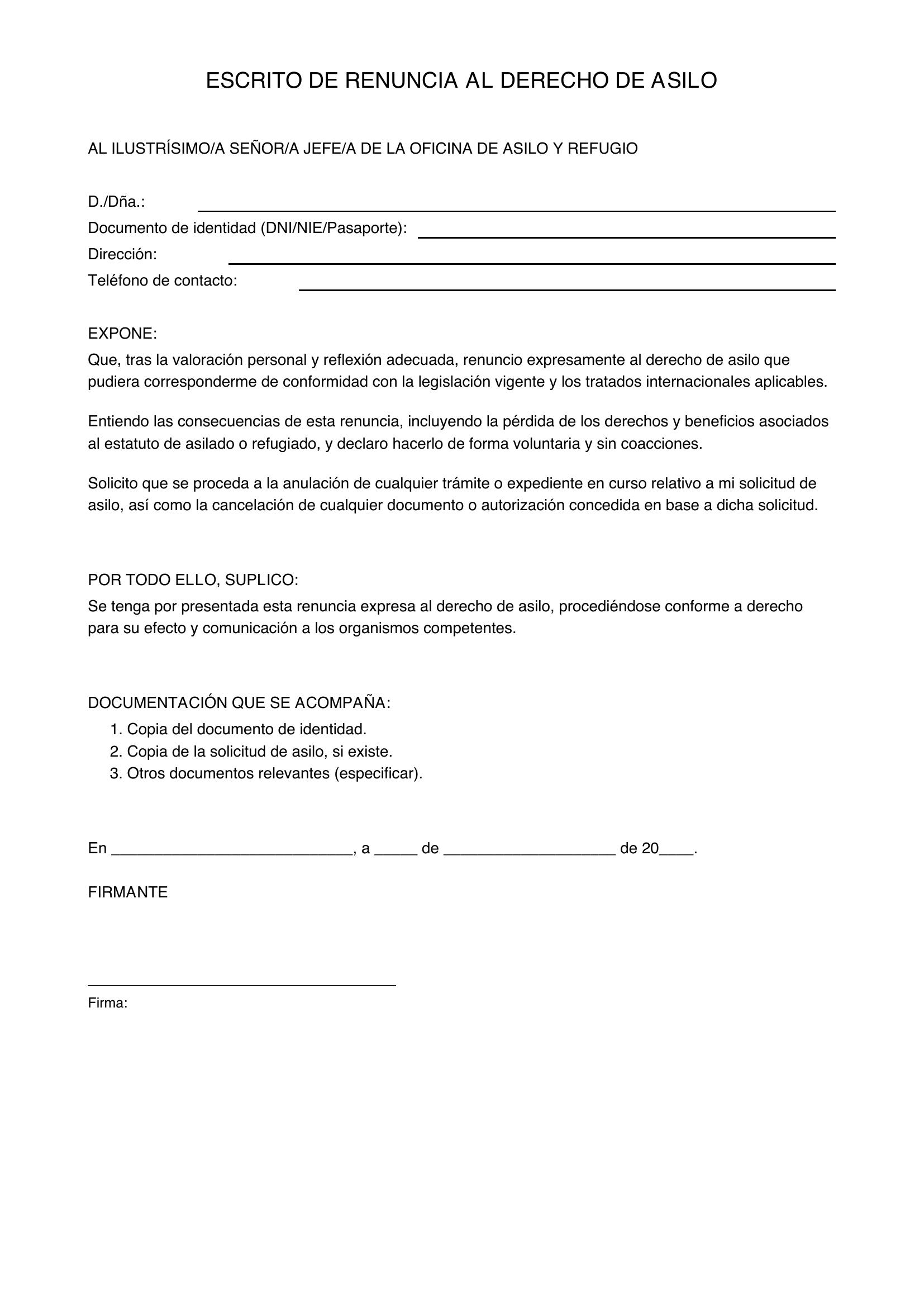 Modelo Renuncia Asilo