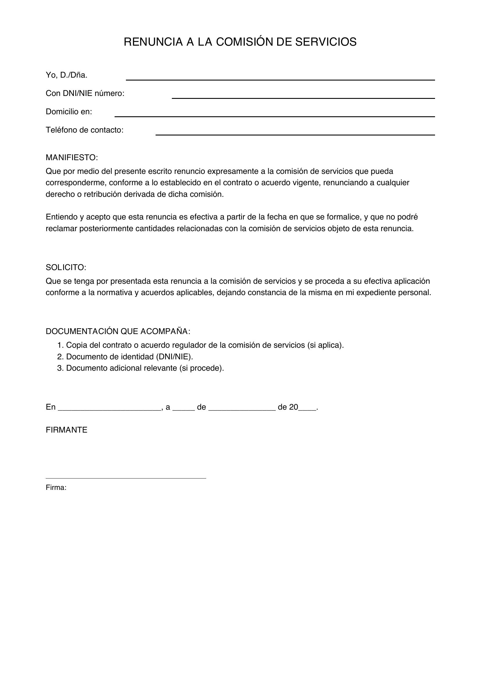 Modelo Renuncia Comisión De Servicios