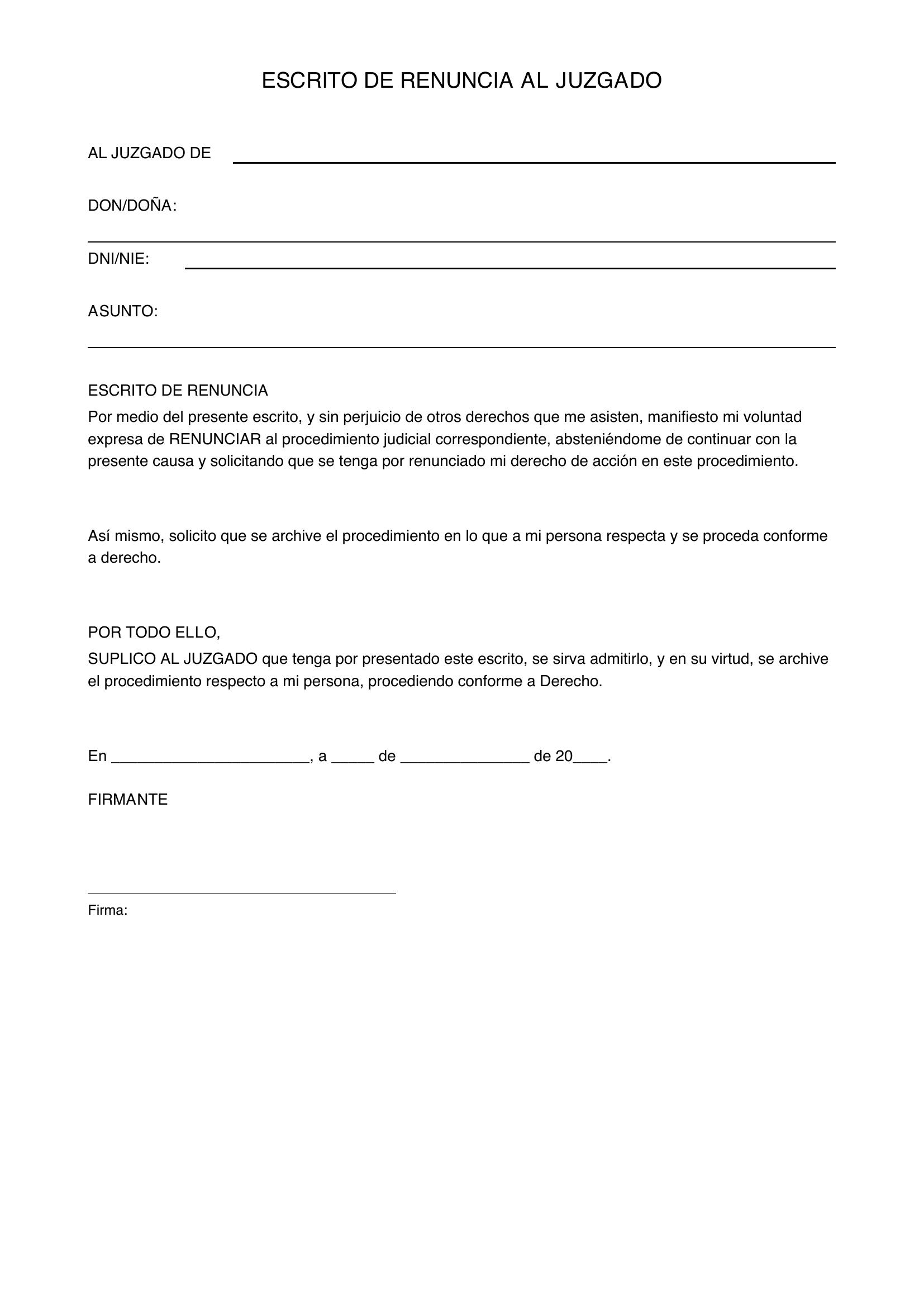 Modelo Escrito Renuncia Juzgado