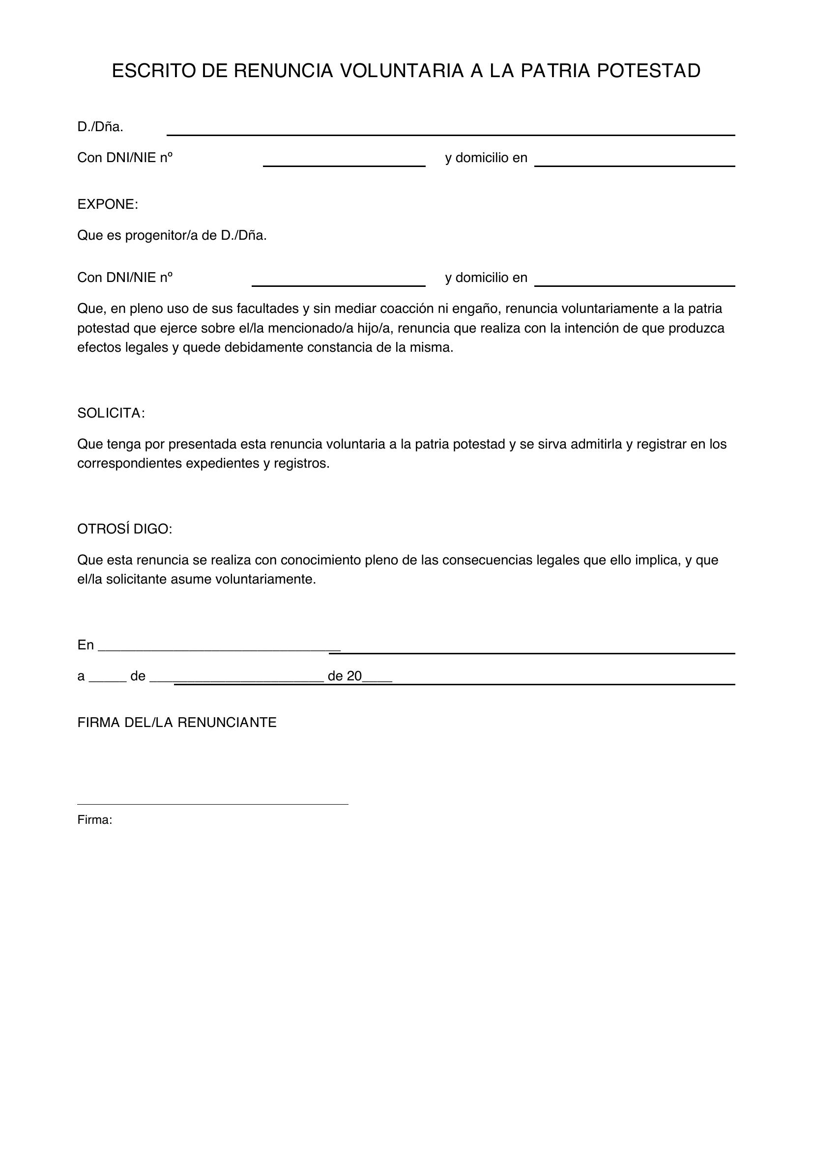 Modelo Renuncia Patria Potestad