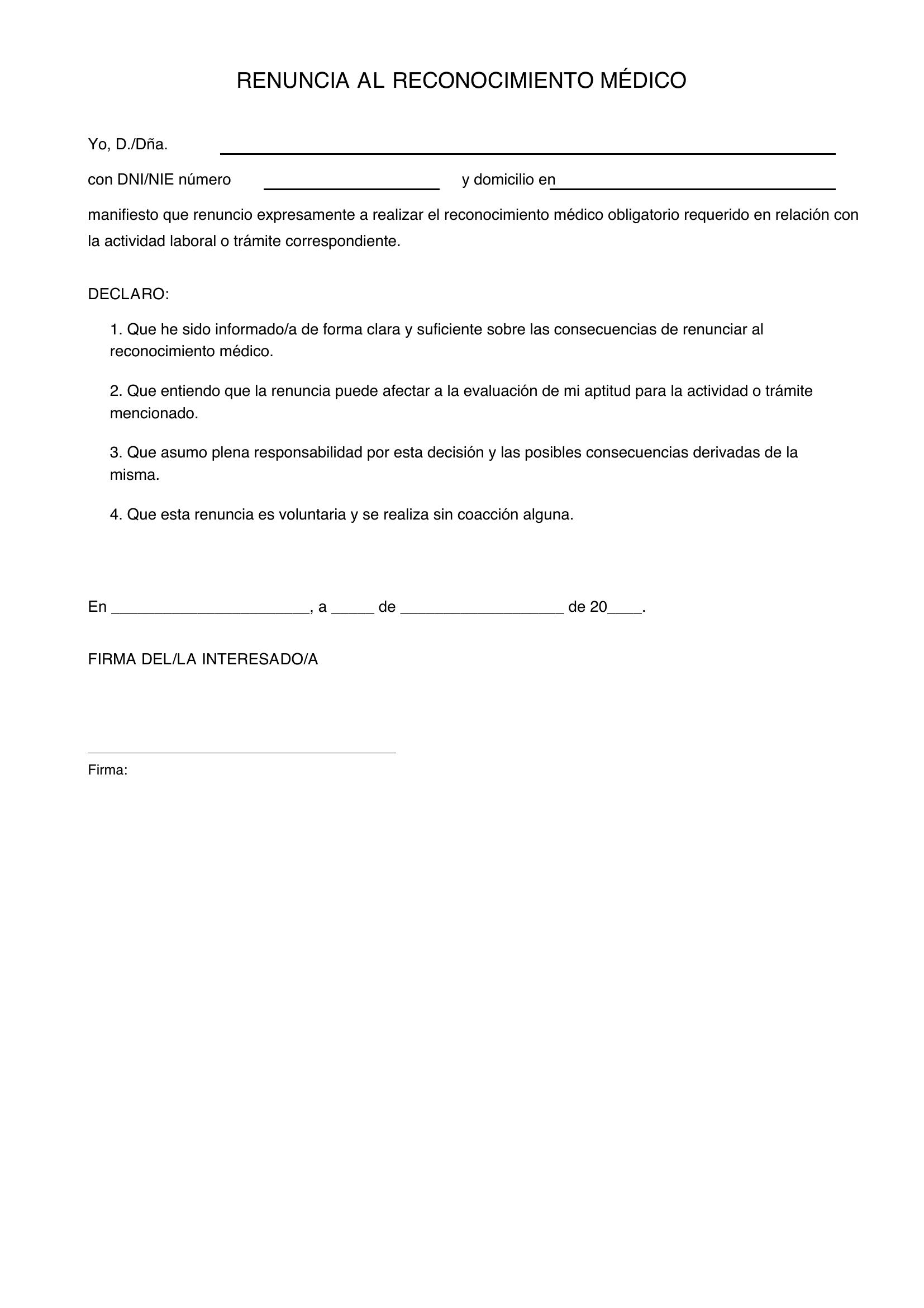 Renuncia Reconocimiento Médico