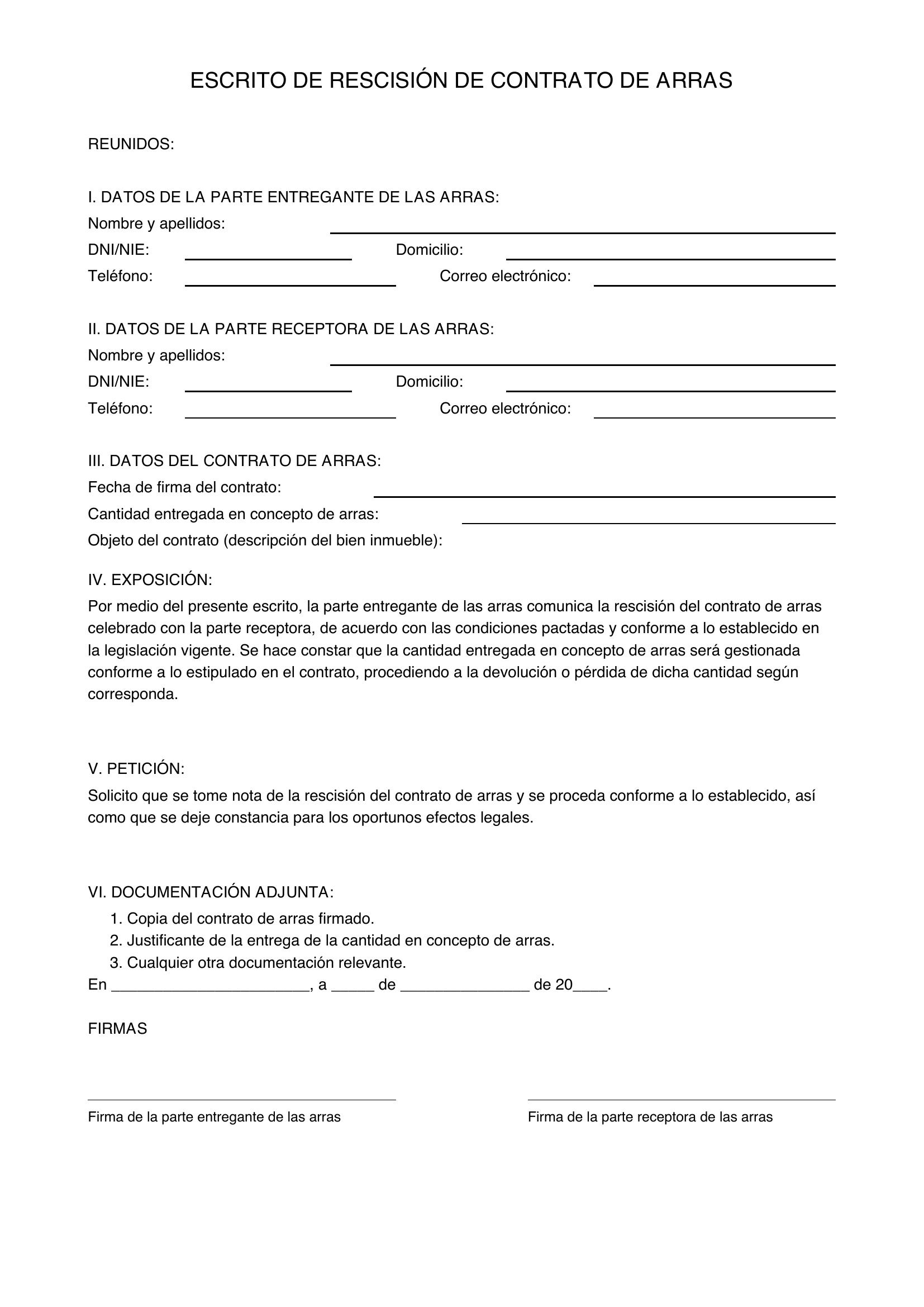Modelo Rescisión Contrato De Arras